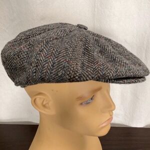 Lock & Co Hatters Newsboy Cap Mens 7 1/4L Gray Multi Herringbone British Tweed